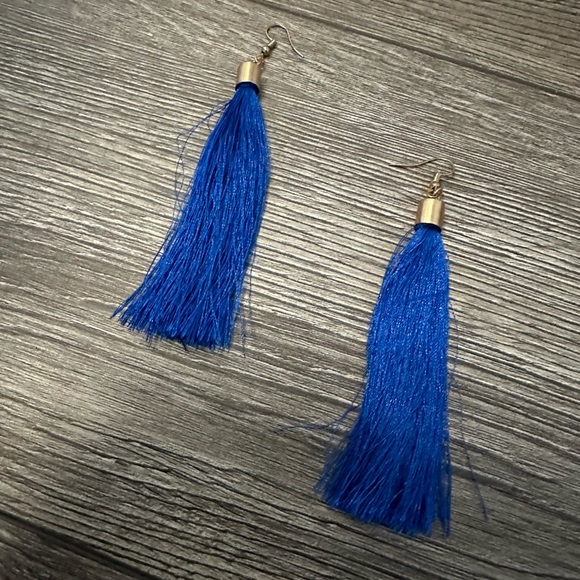 Long fringe tassel earrings Royal Blue - Picture 1 of 2